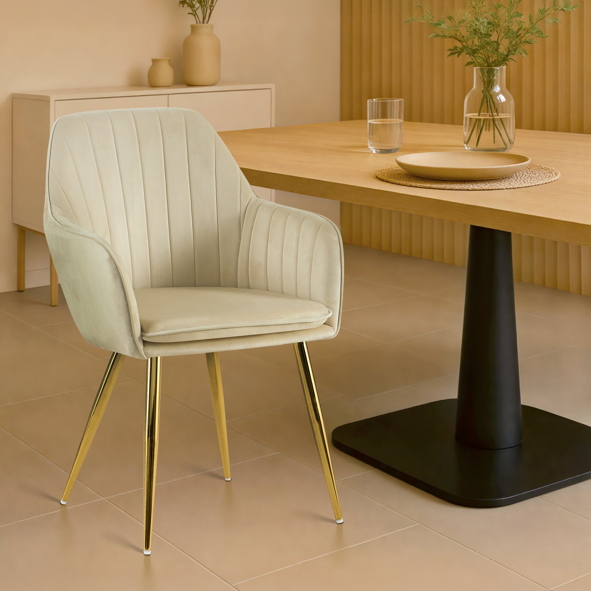 Esszimmerstuhl Cheryl Samt gold, creme