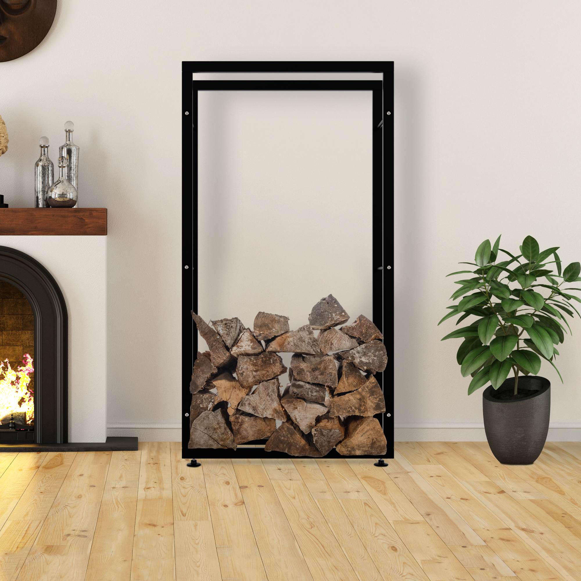 Kaminholzständer Keri V2 25x80x150, schwarz