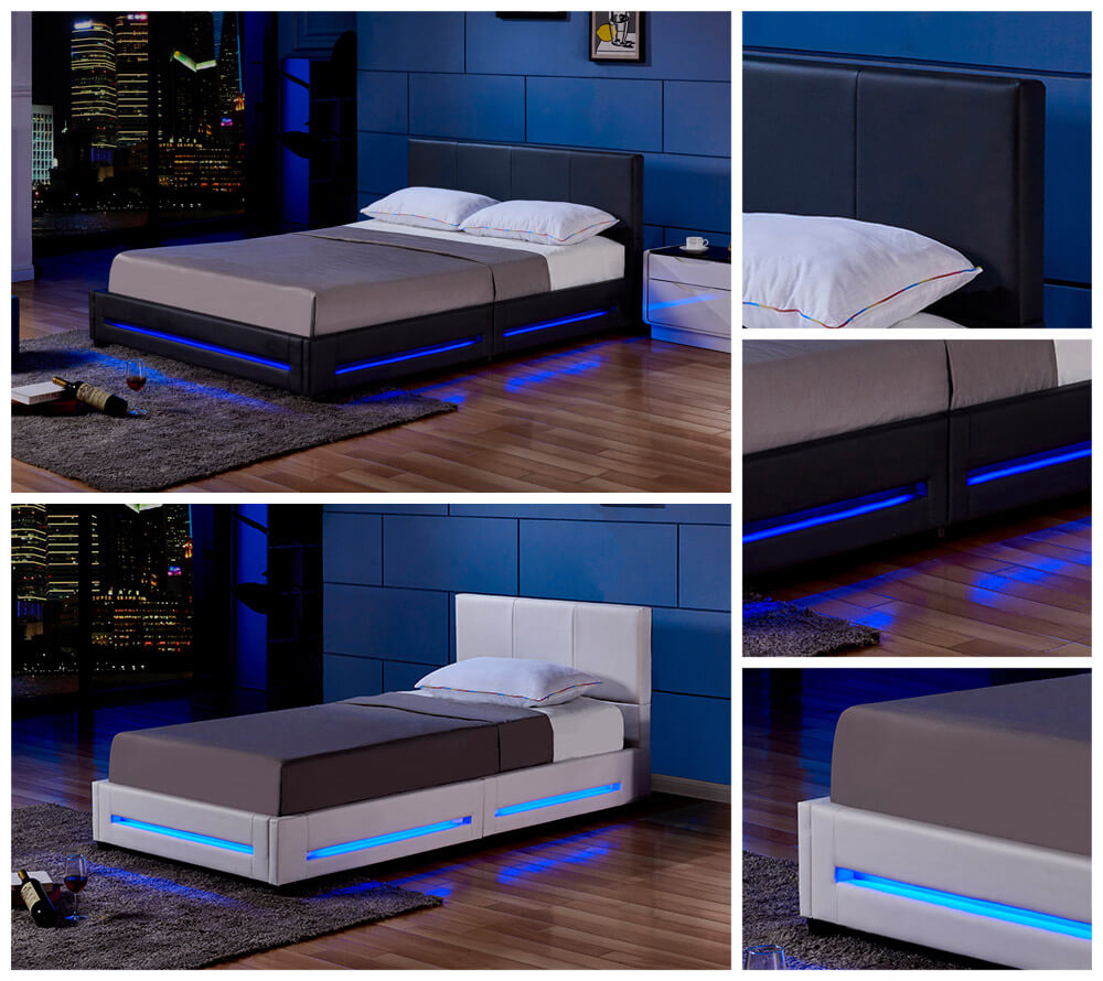 LED Bett ASTEROID mit Matratze - 90 x 200 cm Weiß