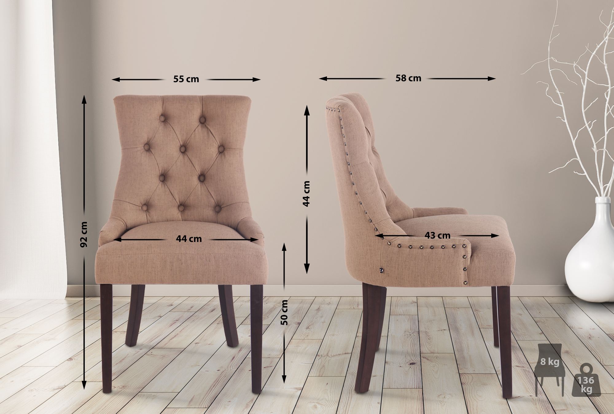Esszimmerstuhl Aberdeen Stoff antik, taupe