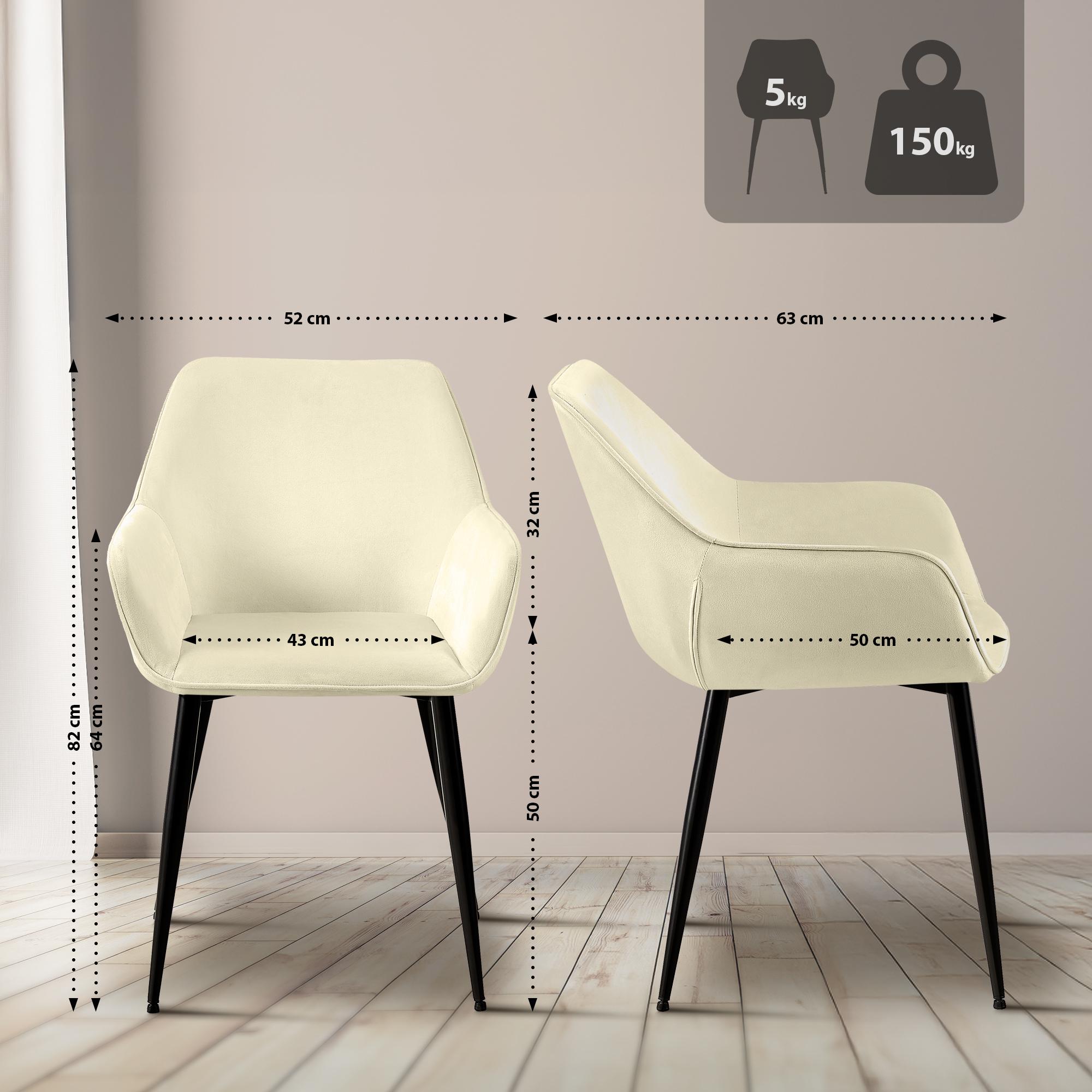 2er Set Esszimmerstuhl Vessa Samt, creme