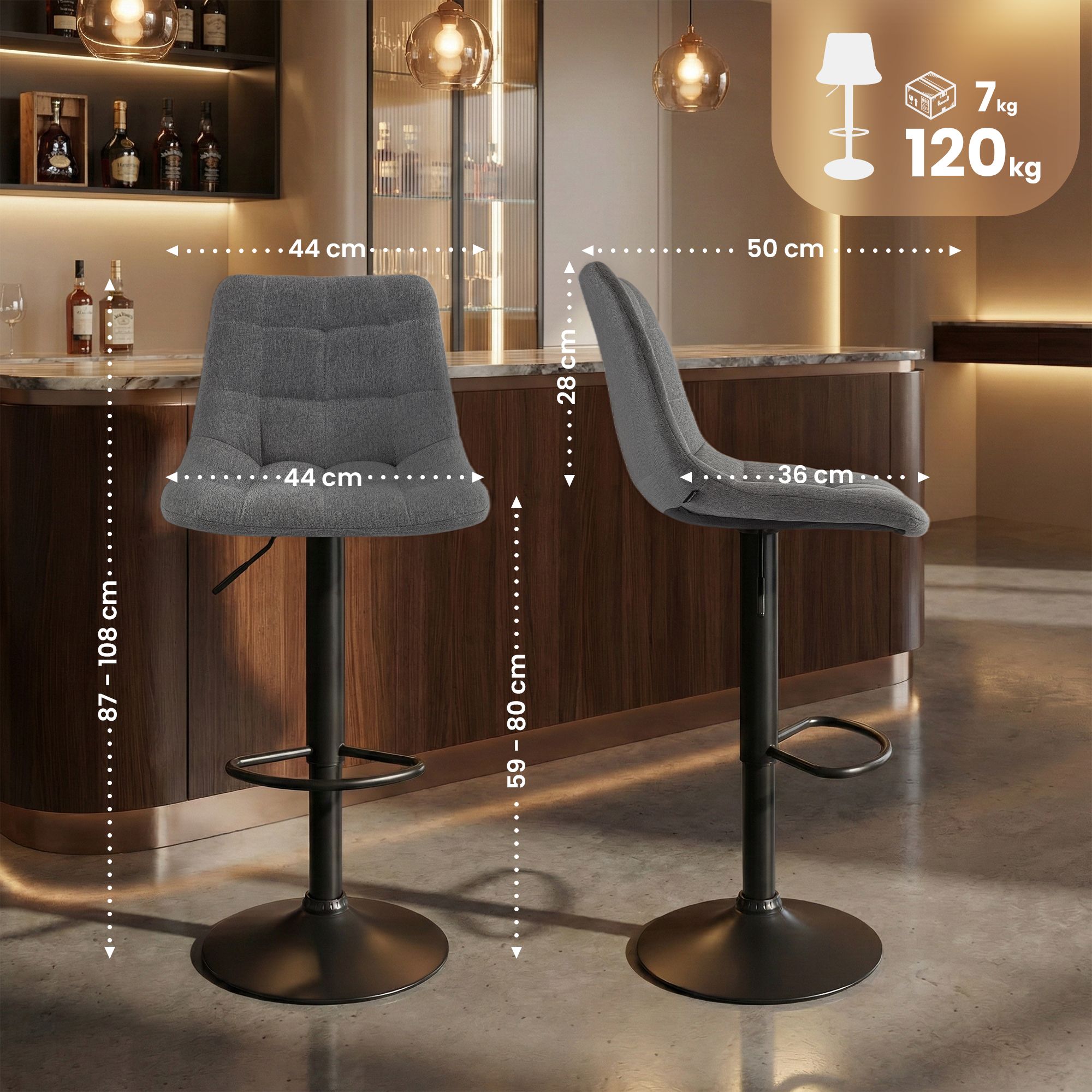2er Set Barhocker Mapun Stoff, grau