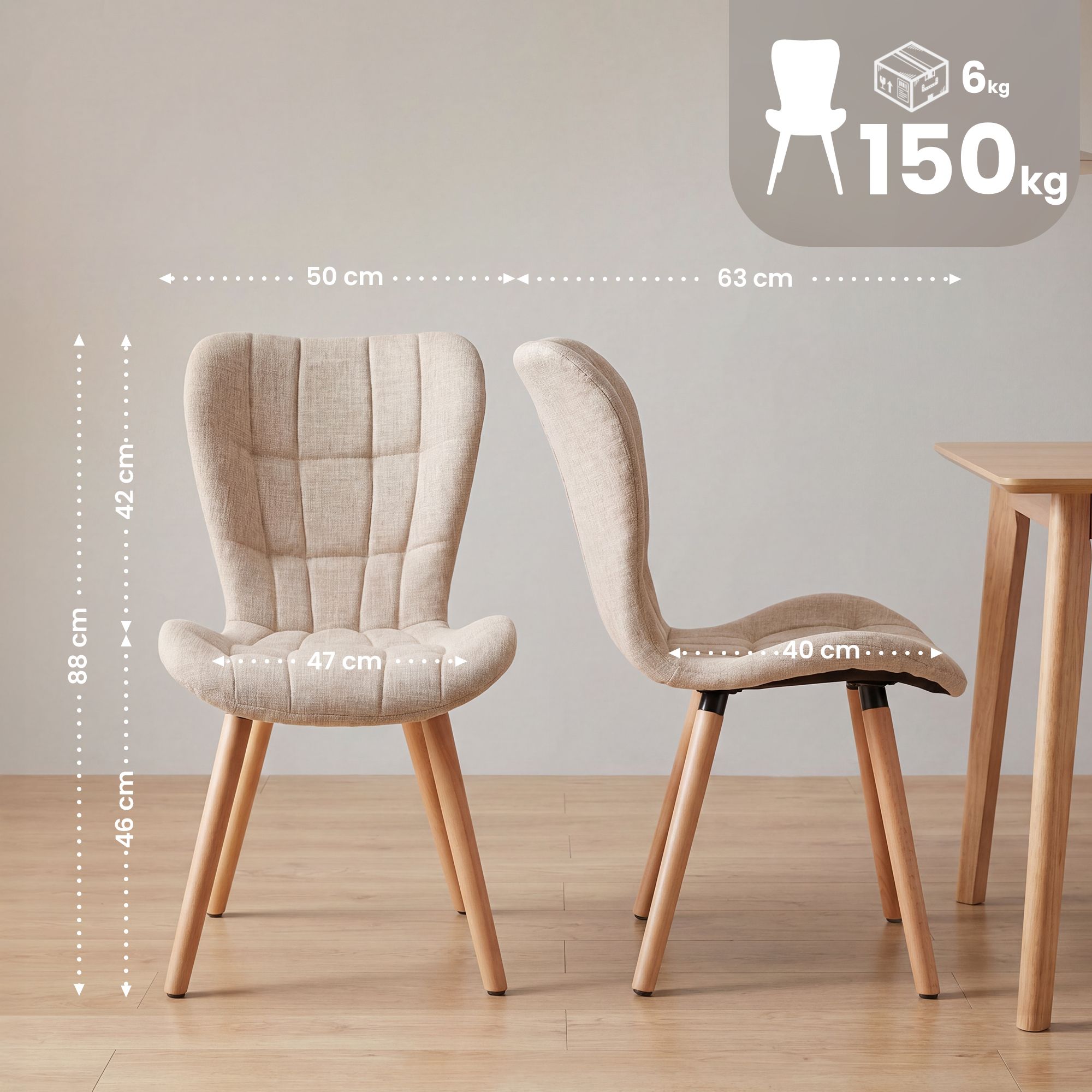 4er Set Stuhl Elda Stoff natura, creme