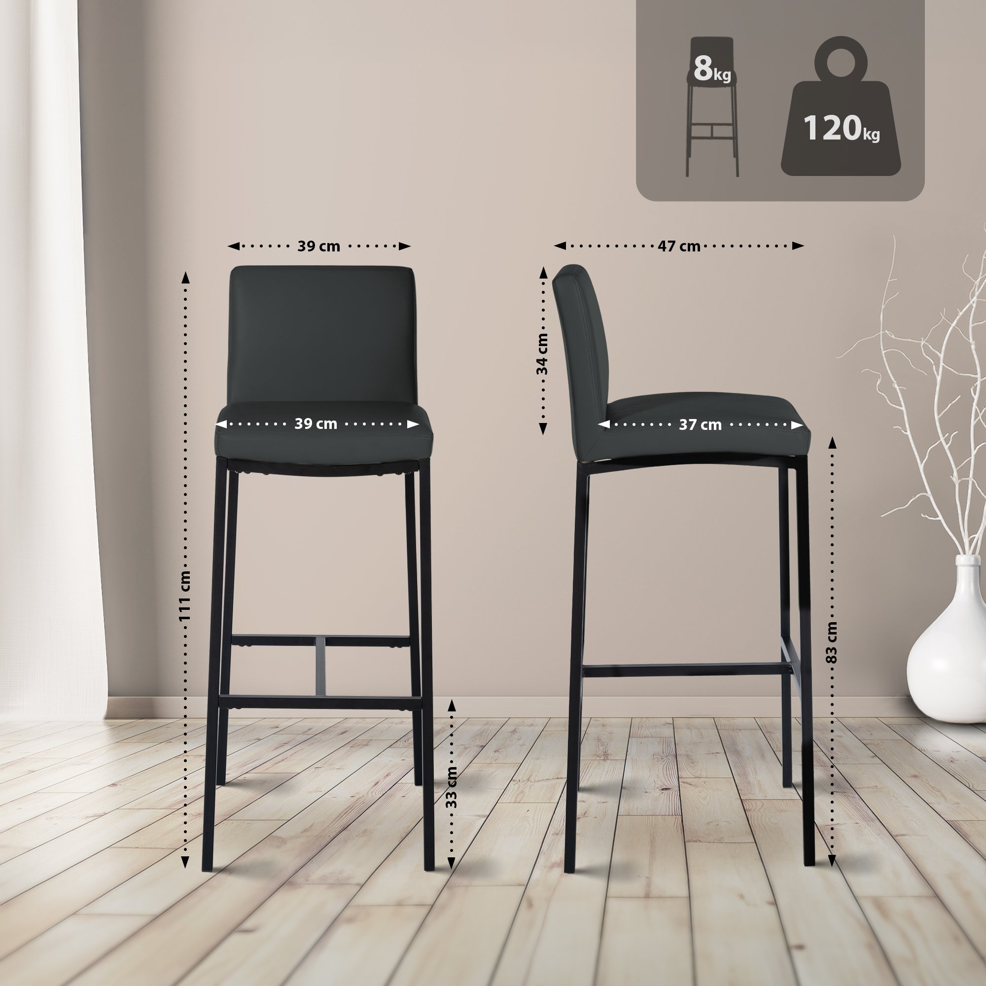 2er Set Barhocker Freeport Kunstleder B, dunkelgrau