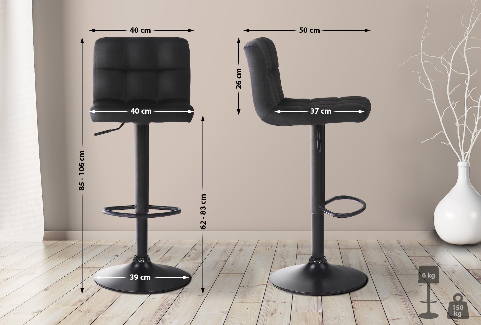 4er Set Barhocker Feni Samt, schwarz