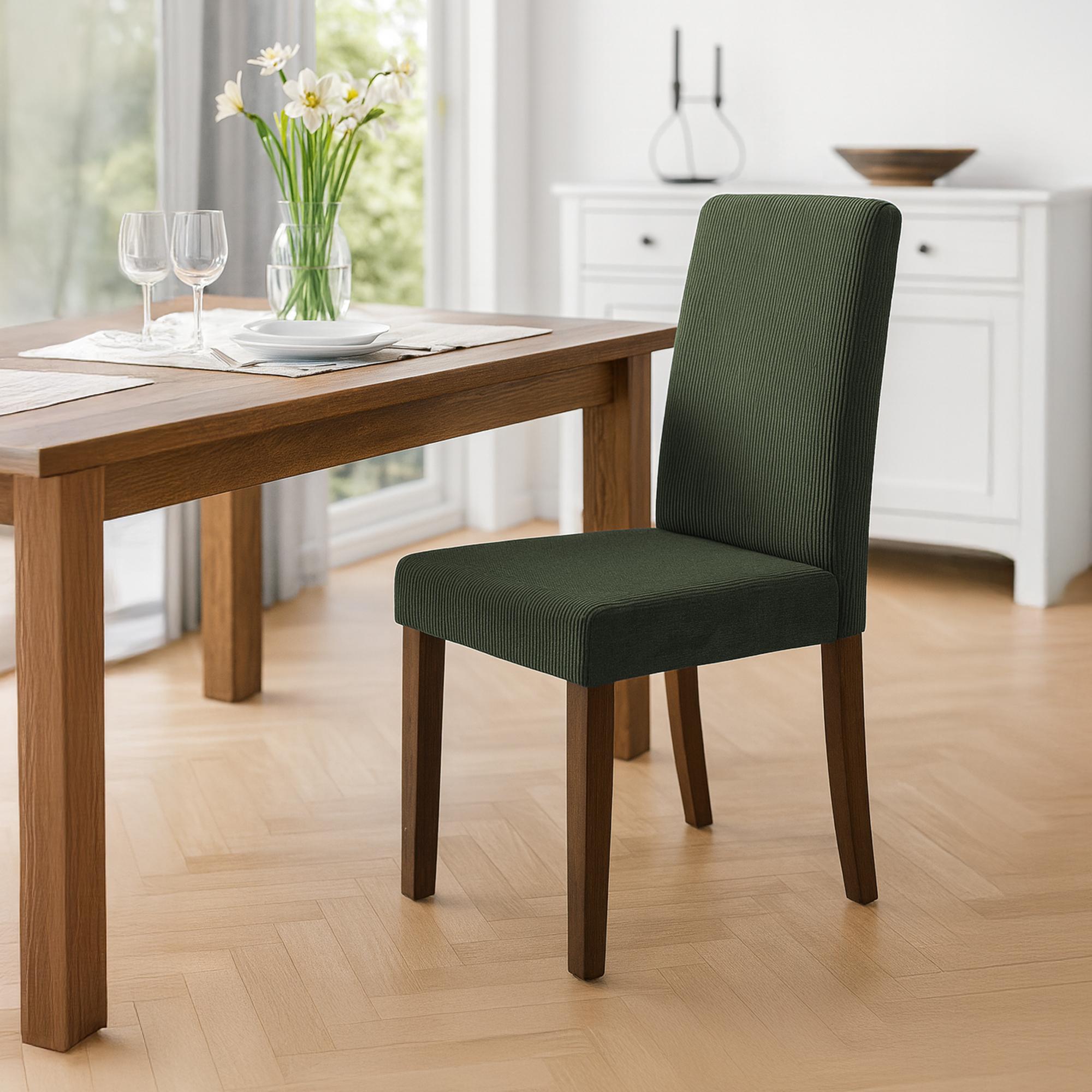 2er Set Esszimmerstuhl Ina Cord antik dunkel, grün