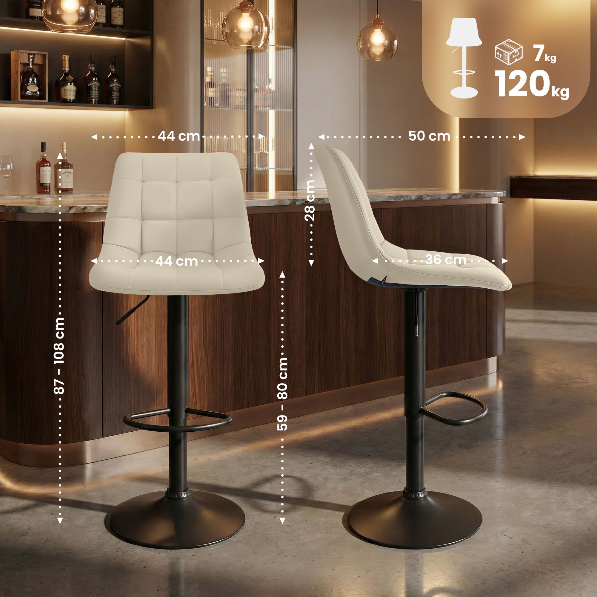 2er Set Barhocker Mapun Kunstleder, creme