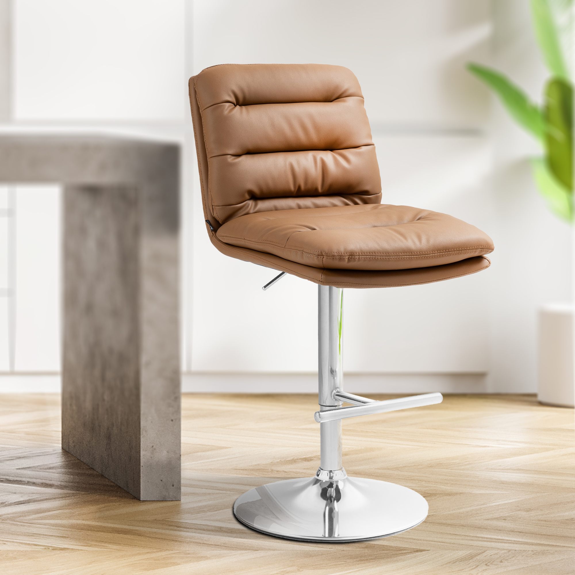 Barhocker Damar Kunstleder chrom, hellbraun