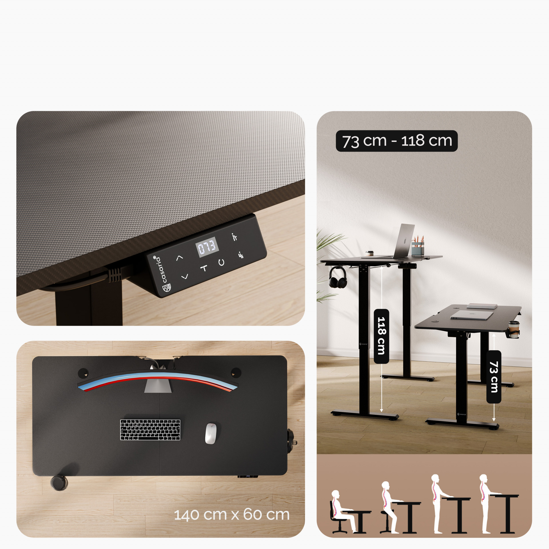 Höhenverstellbarer Schreibtisch Schwarz 140x60x73-118cm