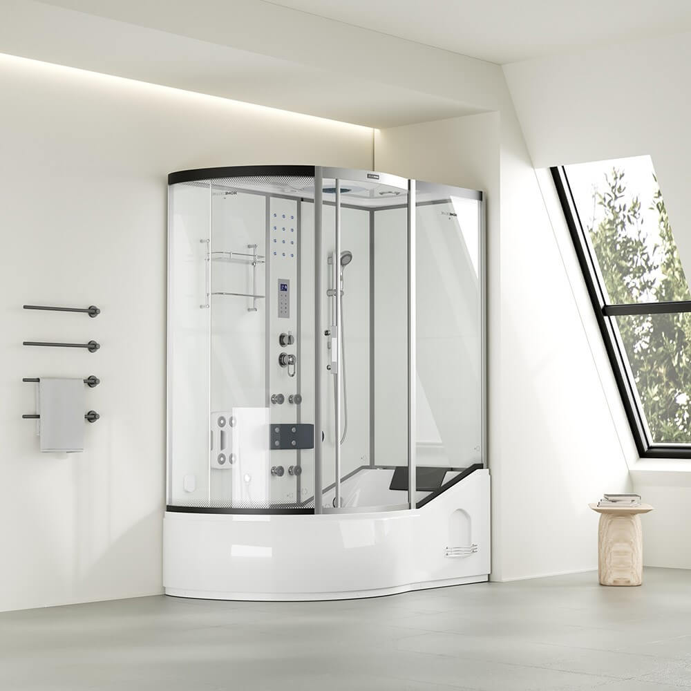Dampfdusche mit Whirlpool ALLIN 4IN1 - 170 x 90 Weiß Links
