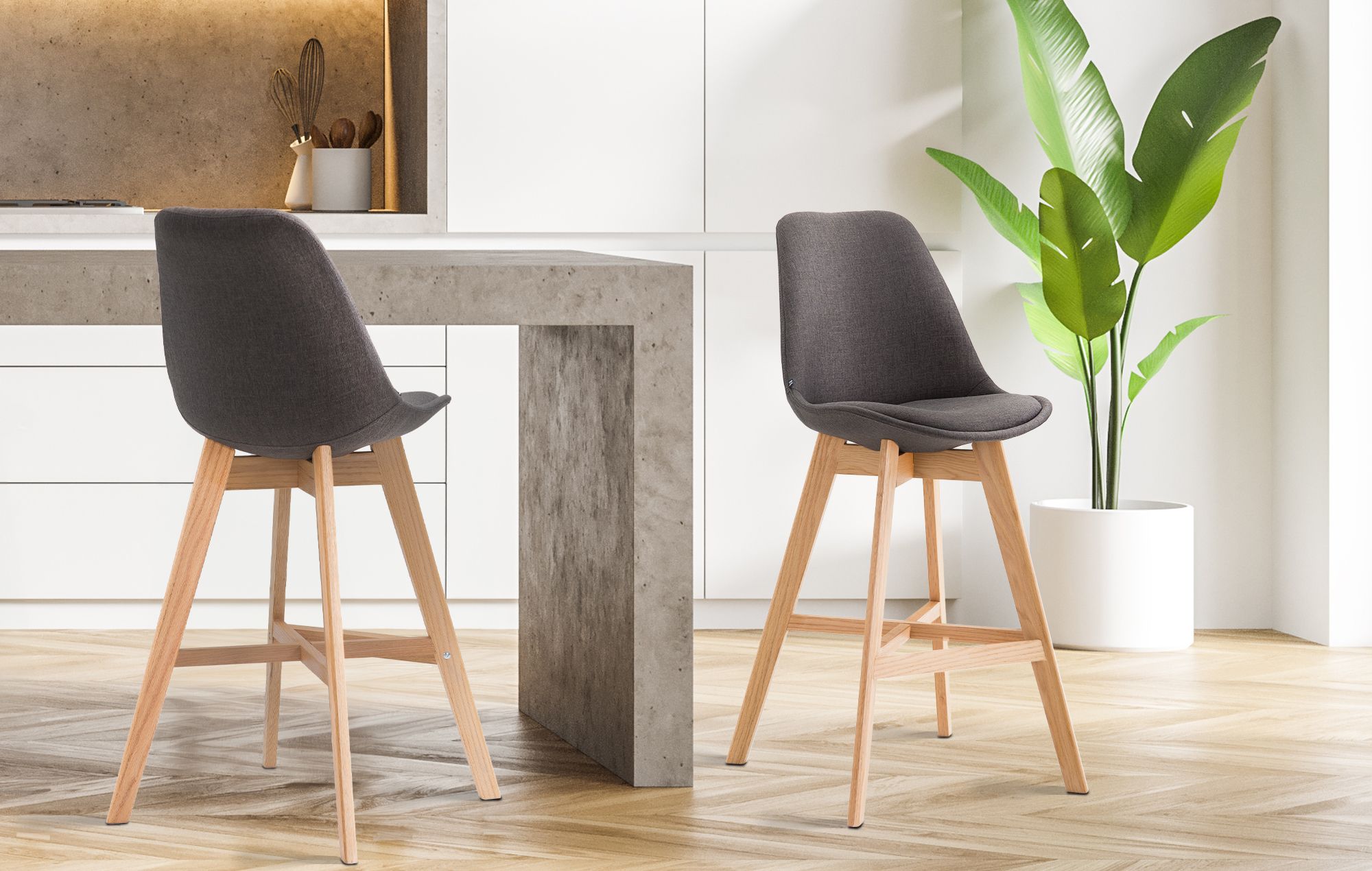 Barhocker Cannes Stoff Natura, dunkelgrau