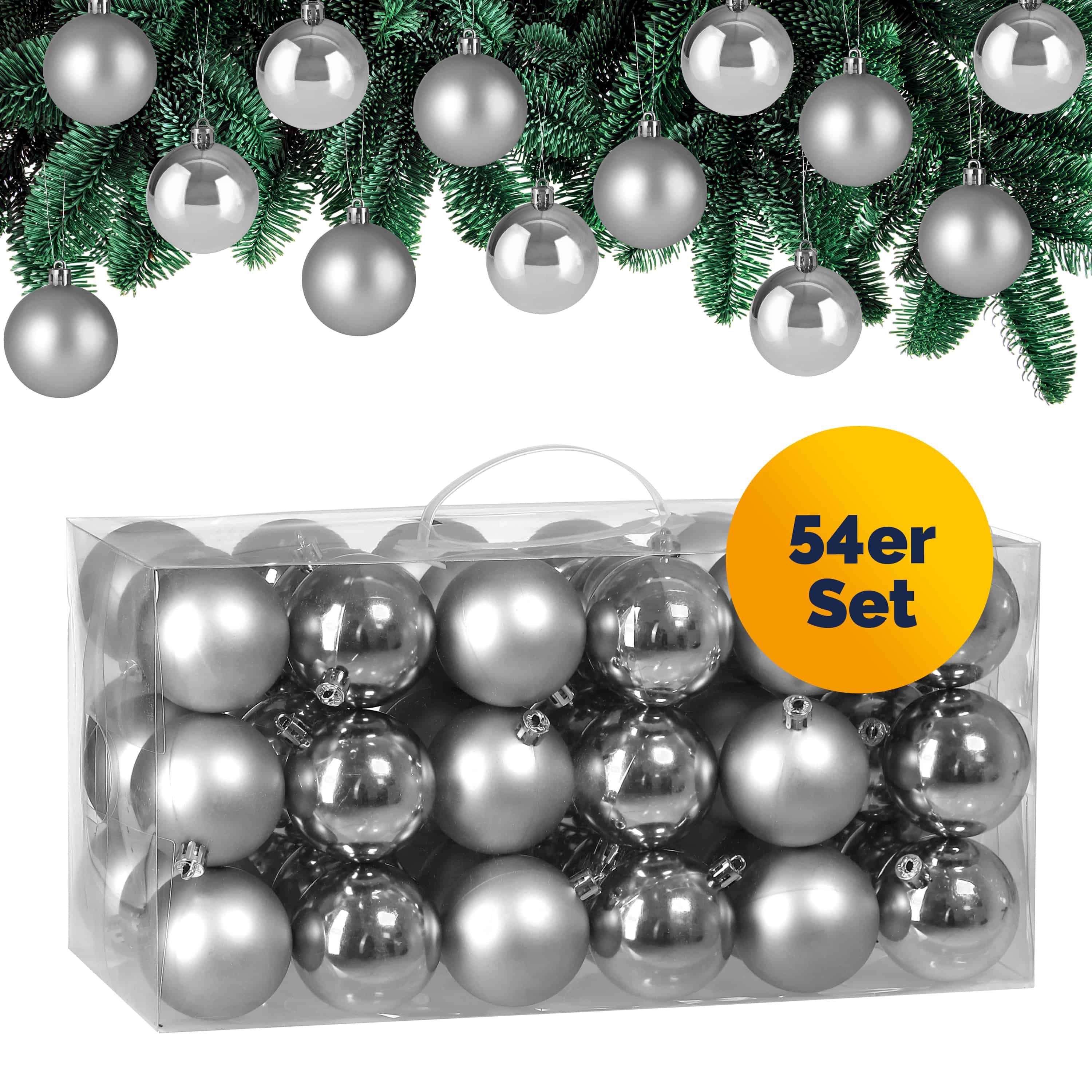 Weihnachtskugeln Silber 54-tlg in matt + glänzend