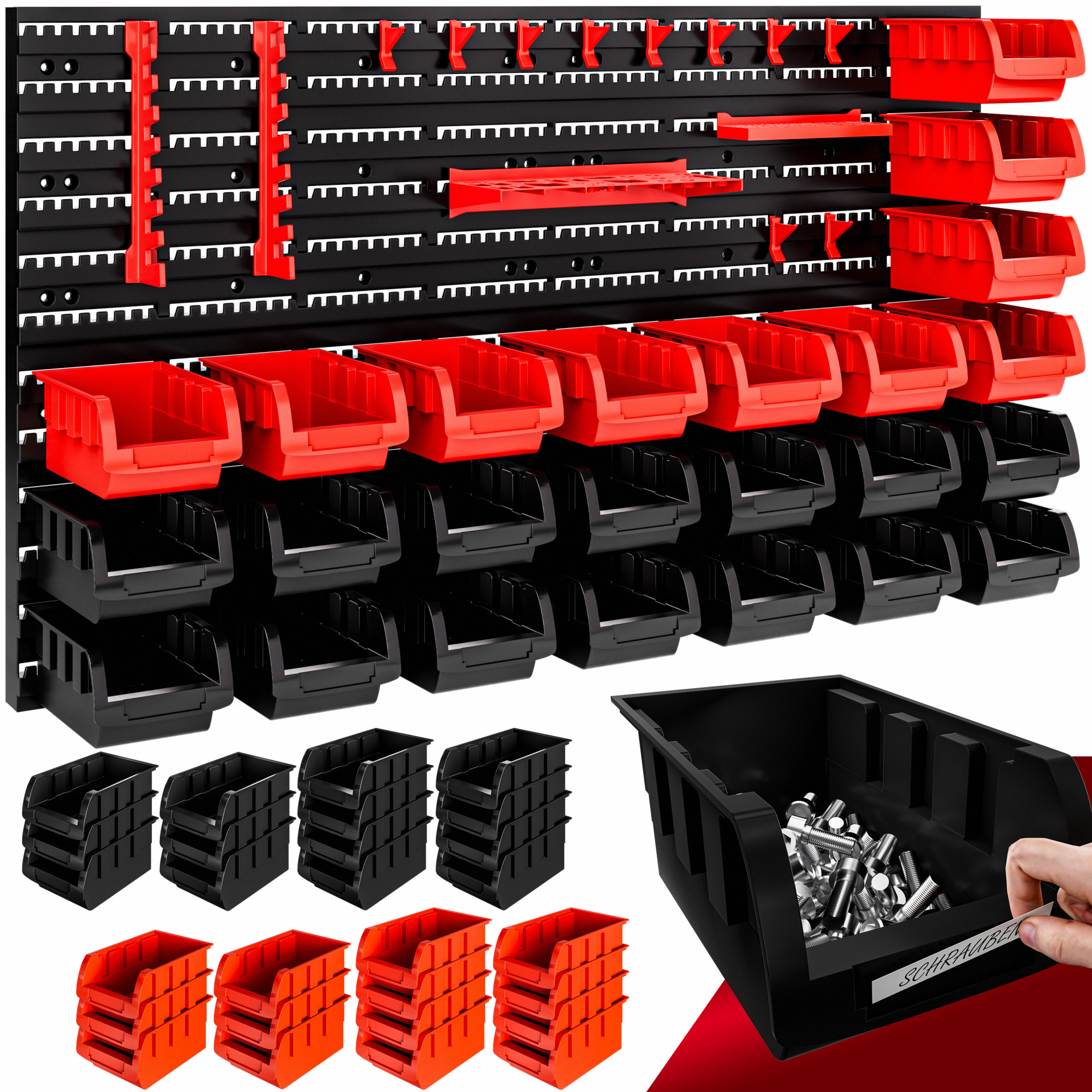 Werkzeugwand Schwarz/Rot 43-tlg Stapelboxen/Werkzeughalter