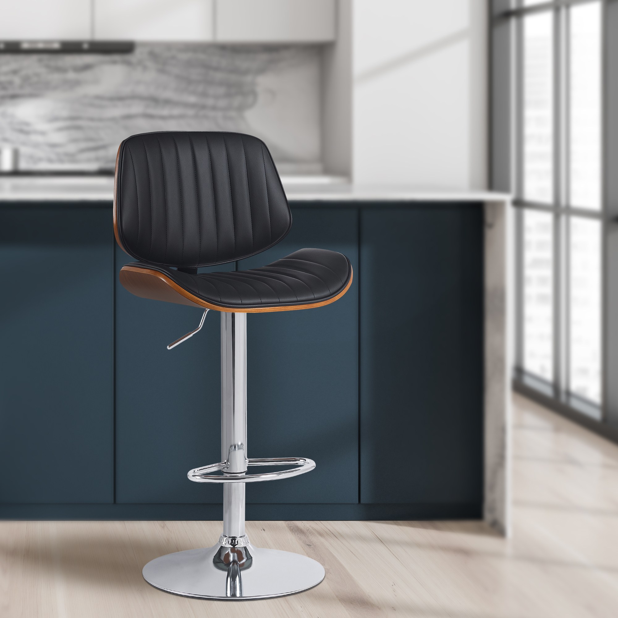 Barhocker Clawson Kunstleder chrom, walnuss/schwarz