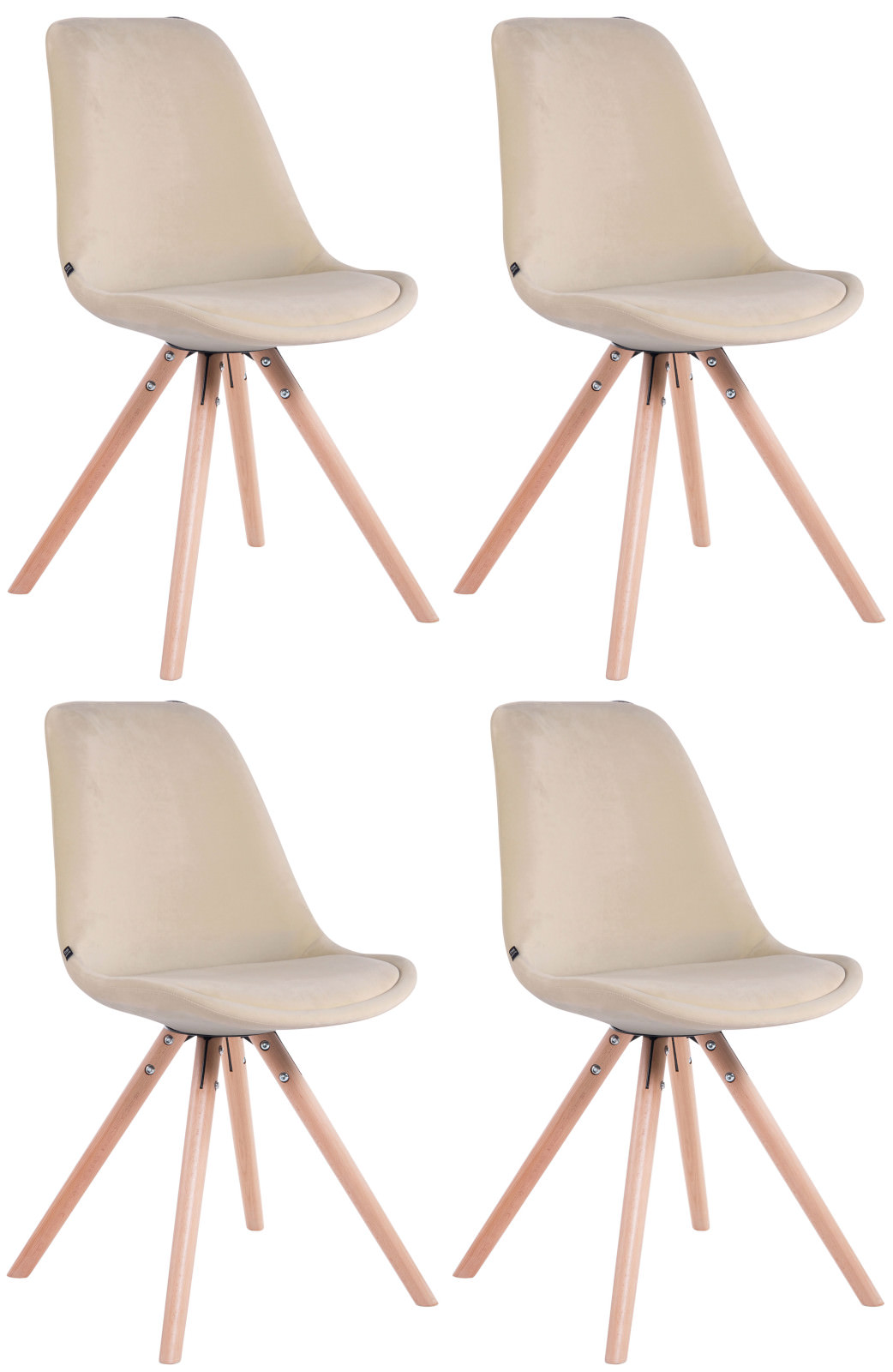 4er Set Stühle Toulouse Samt Rund natura, creme