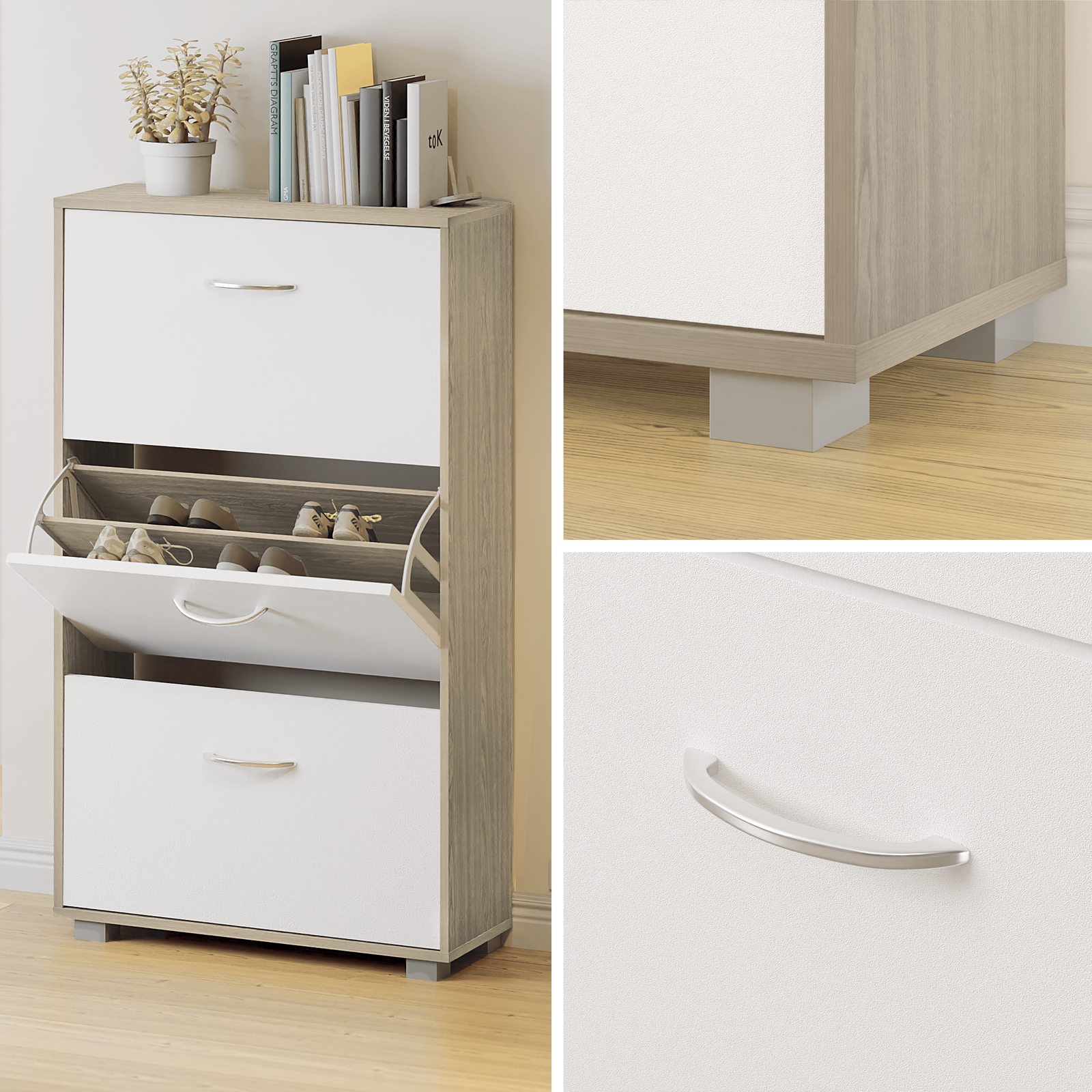 Schuhschrank Eiche/Weiß 115x60x24cm