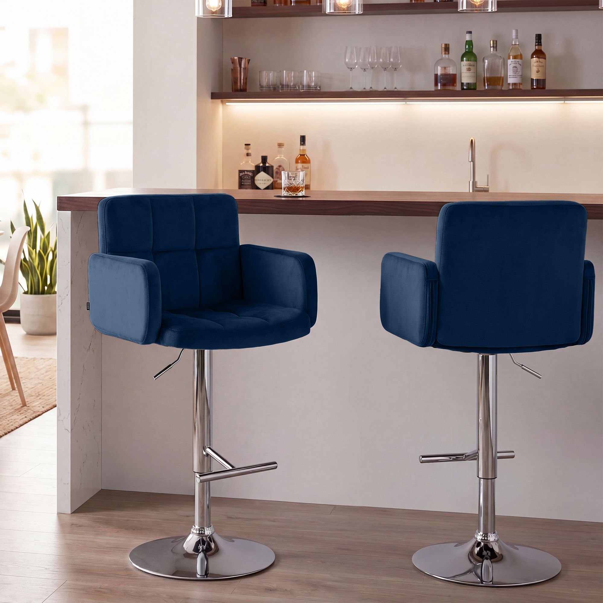 Barhocker Los Angeles Samt chrom, blau