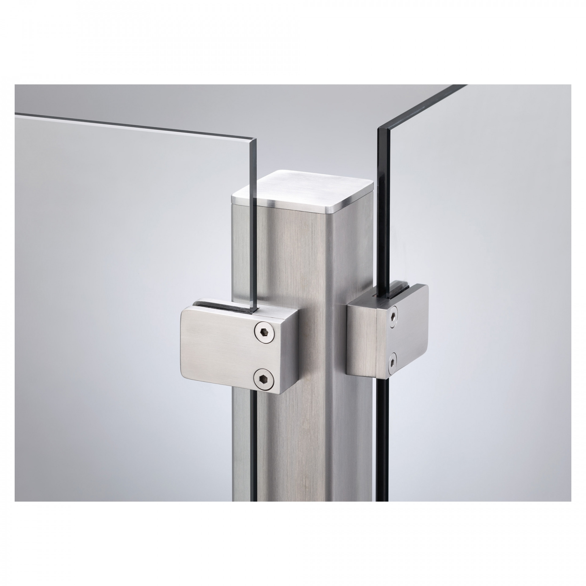 530952 VETRO Eckpfosten V4A, 60/60 x 1270-1570 mm, Anfertigung, zum Einbetonieren, Klemmbacken über Eck