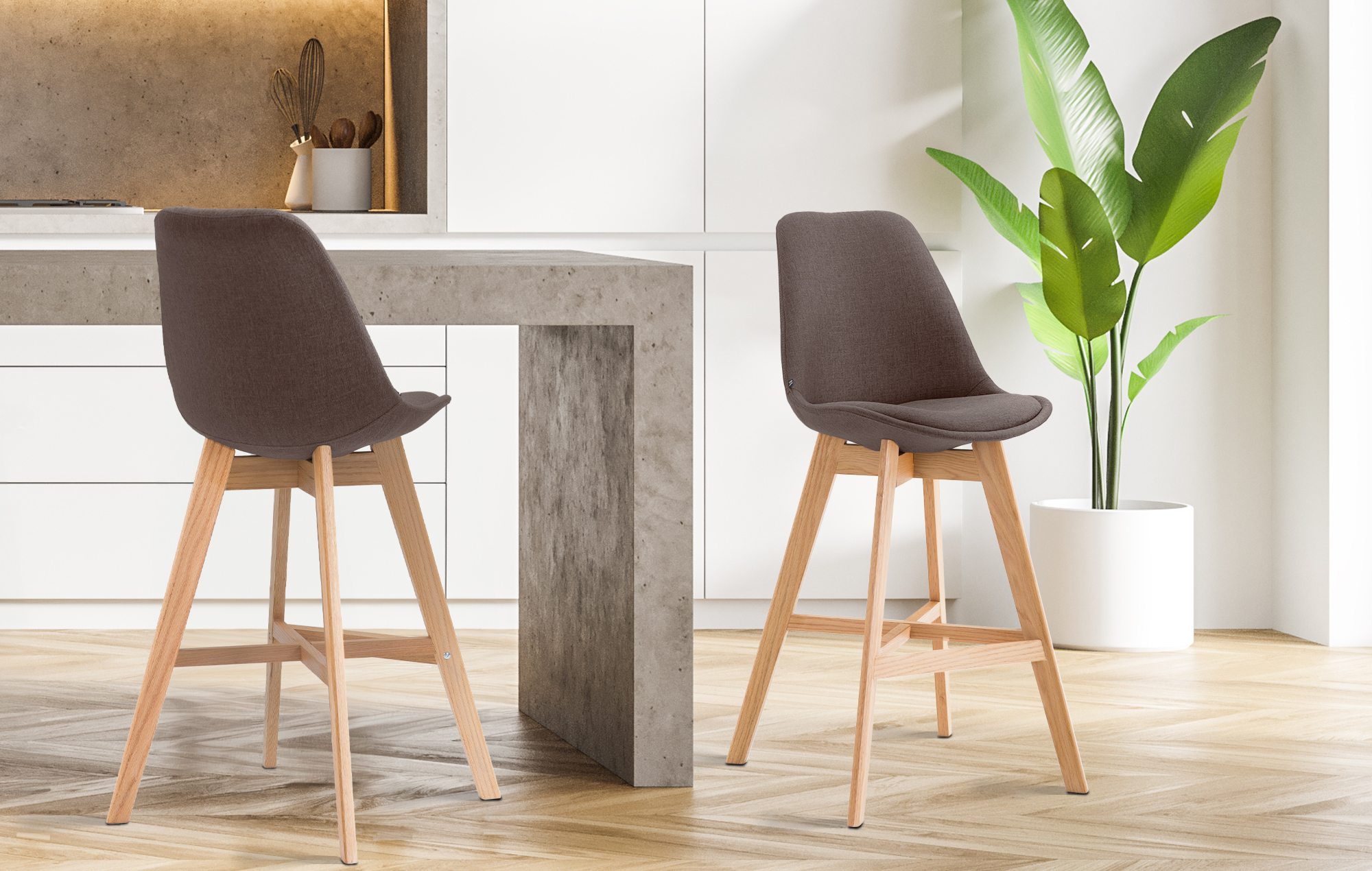 2er Set Barhocker Cannes Stoff natura, braun
