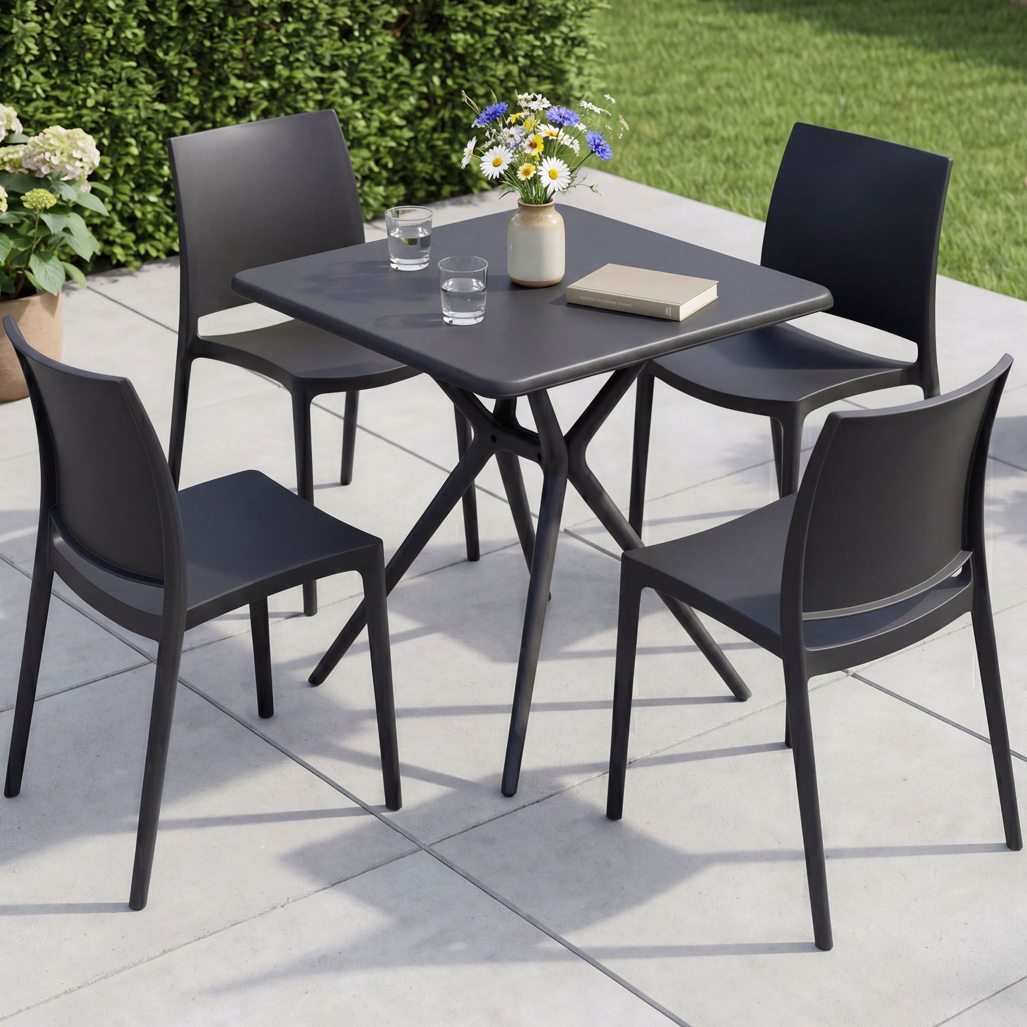 Gartenmöbel-Set Amino mit 4 Stühlen, schwarz