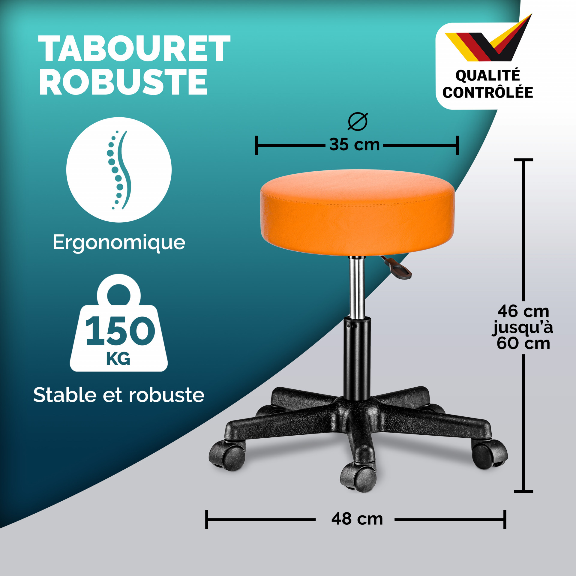 Rollhocker Kunstleder Orange 360° drehbar