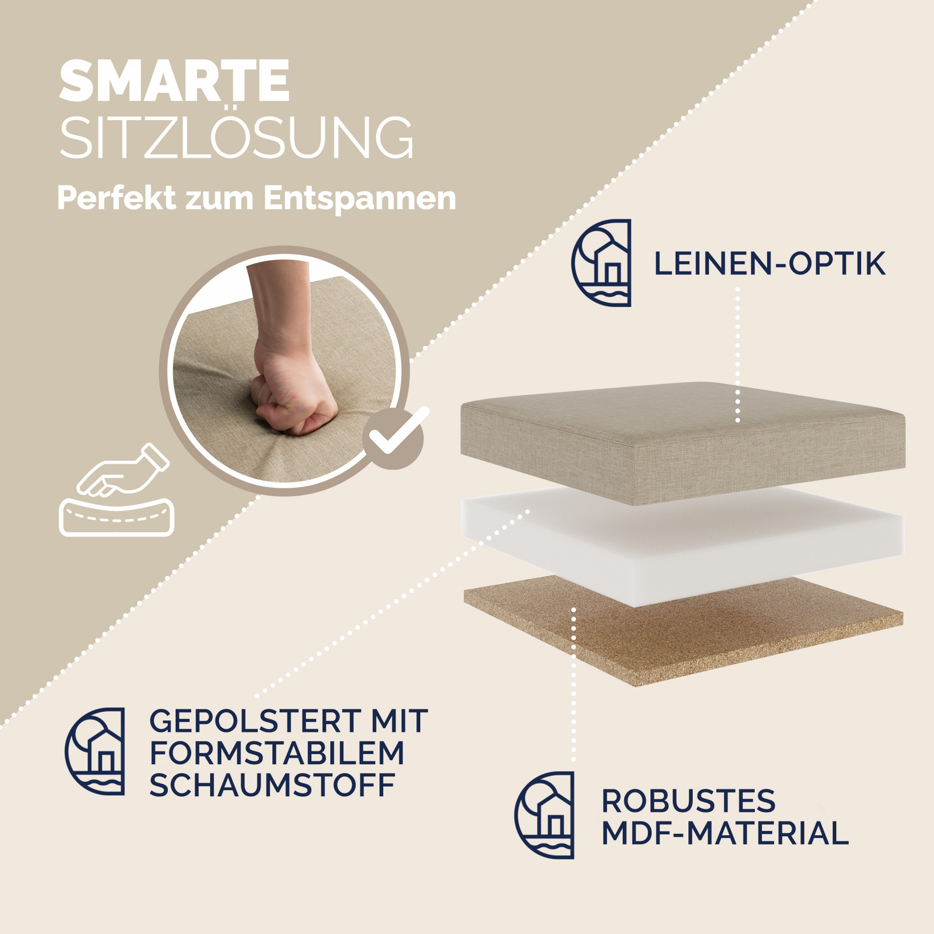 Sitzhocker Beige 38x38x38cm faltbar