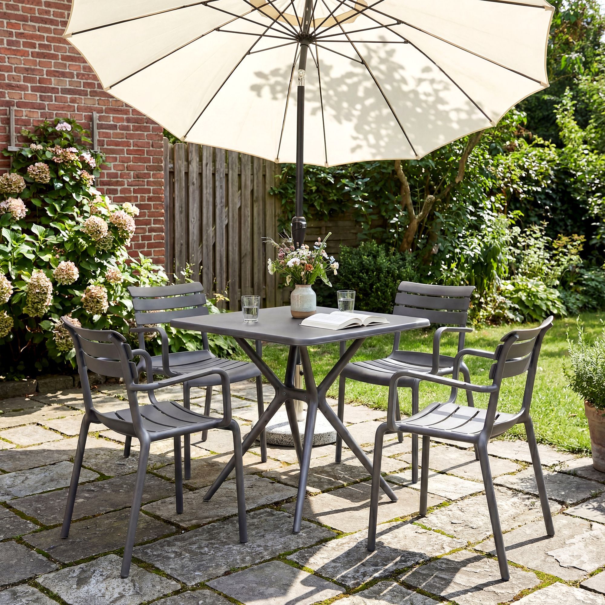 Gartenmöbel-Set Avena mit 4 Stühlen, dunkelgrau