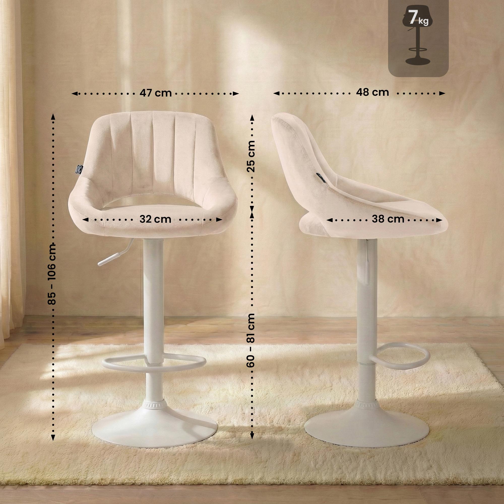 2er Set Barhocker Milet Samt W, creme