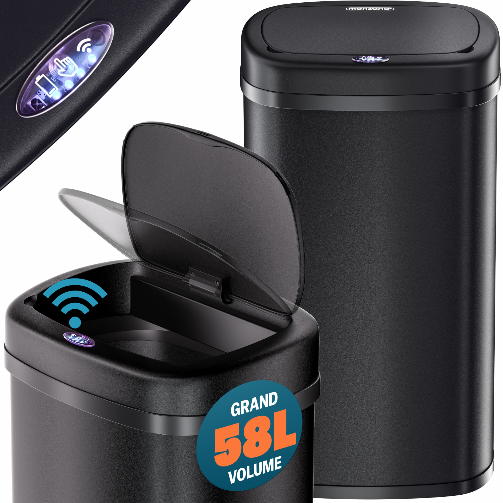 Sensor Mülleimer Edelstahl Schwarz 58L