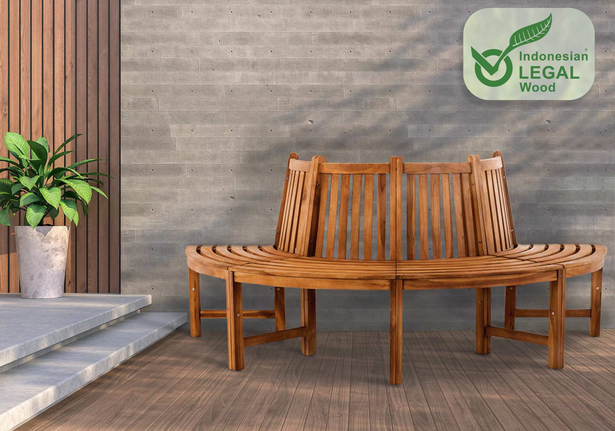 Baumbank Leming halbrund 200 cm, teak