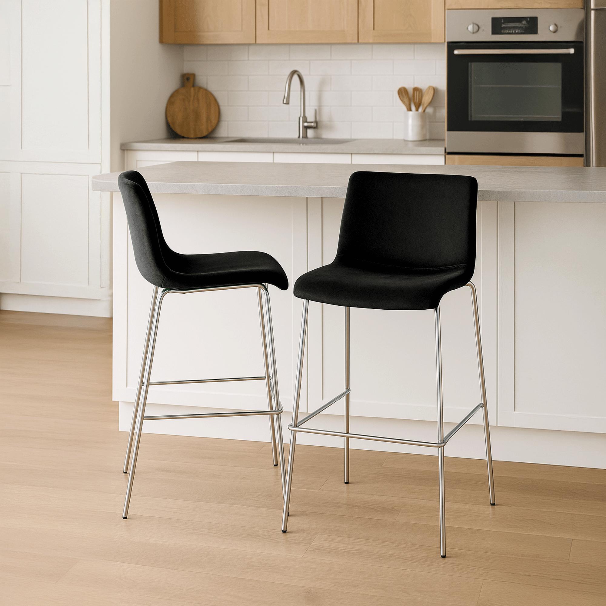 Barhocker Hoover Samt 4-Fuß Chrom, schwarz
