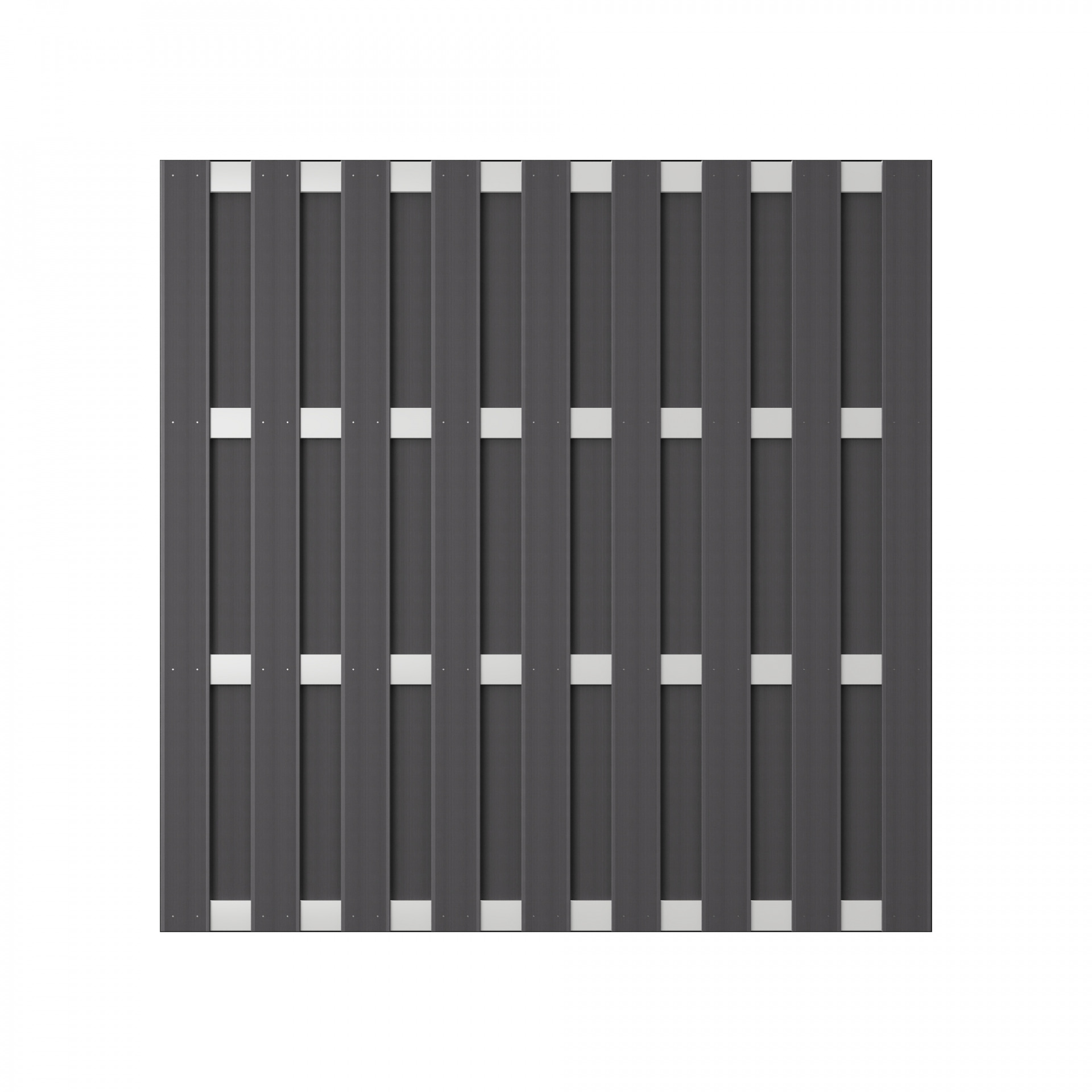 ELDENA-Serie GRAU, 180 x 180 cm, WPC-Bretterzaun, 4 Querriegel ALU hell eloxiert