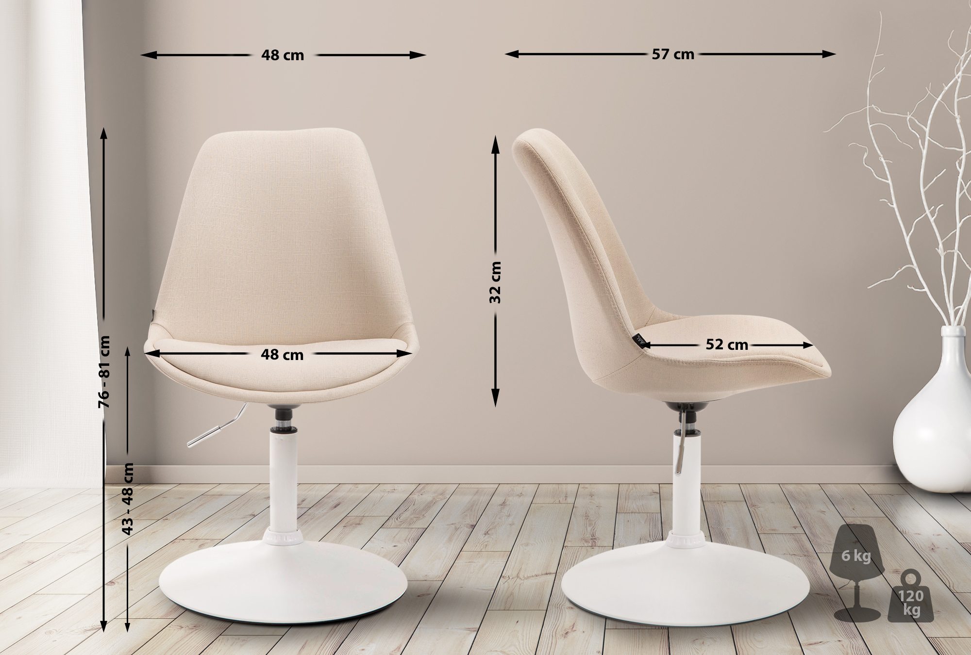 Stuhl Maverick W Stoff, creme
