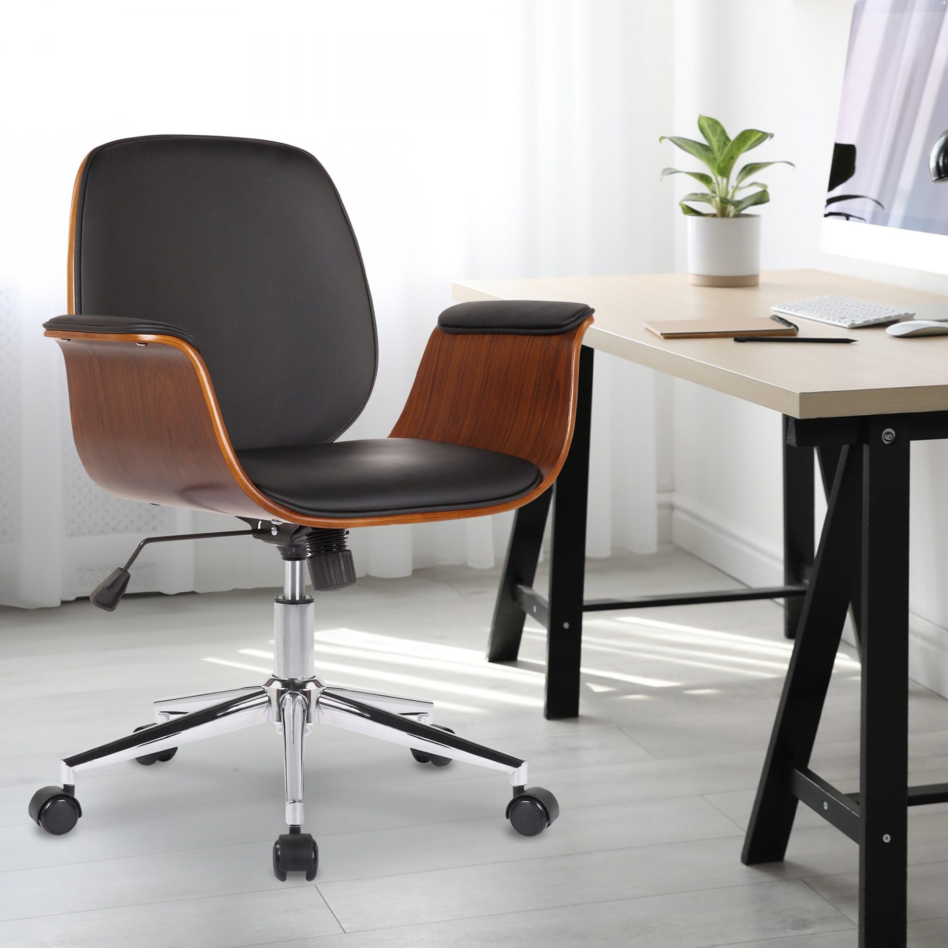 Bürostuhl Kemberg Kunstleder, walnuss/schwarz
