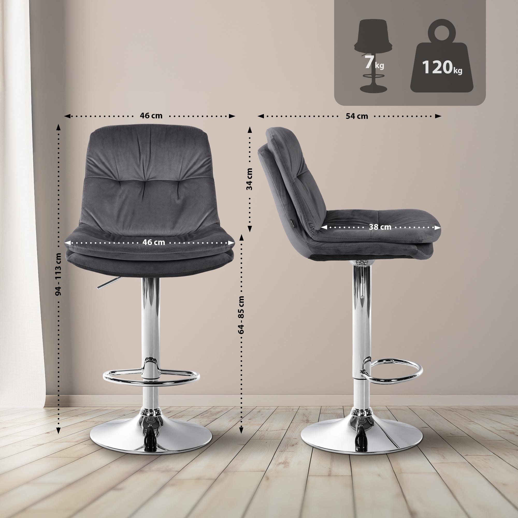 Barhocker Laurel Samt chrom, dunkelgrau