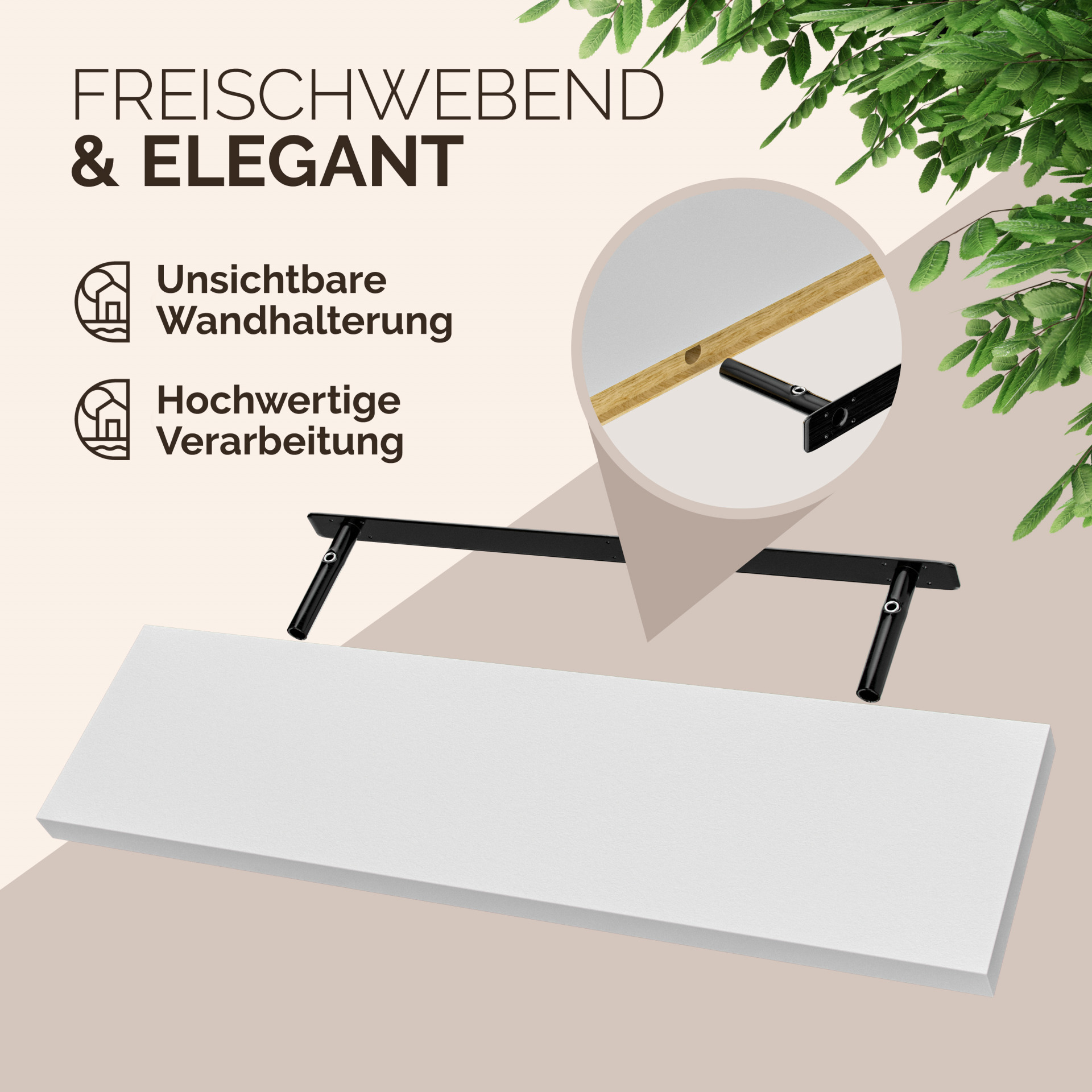 Wandregal Schweberegal 90cm Weiß + Halterung