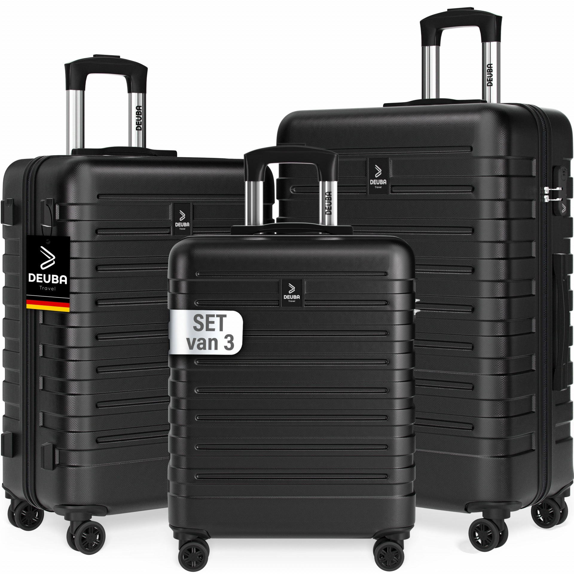 Hartschalenkoffer New York Set 3-tlg Schwarz Rollen 360º ABS