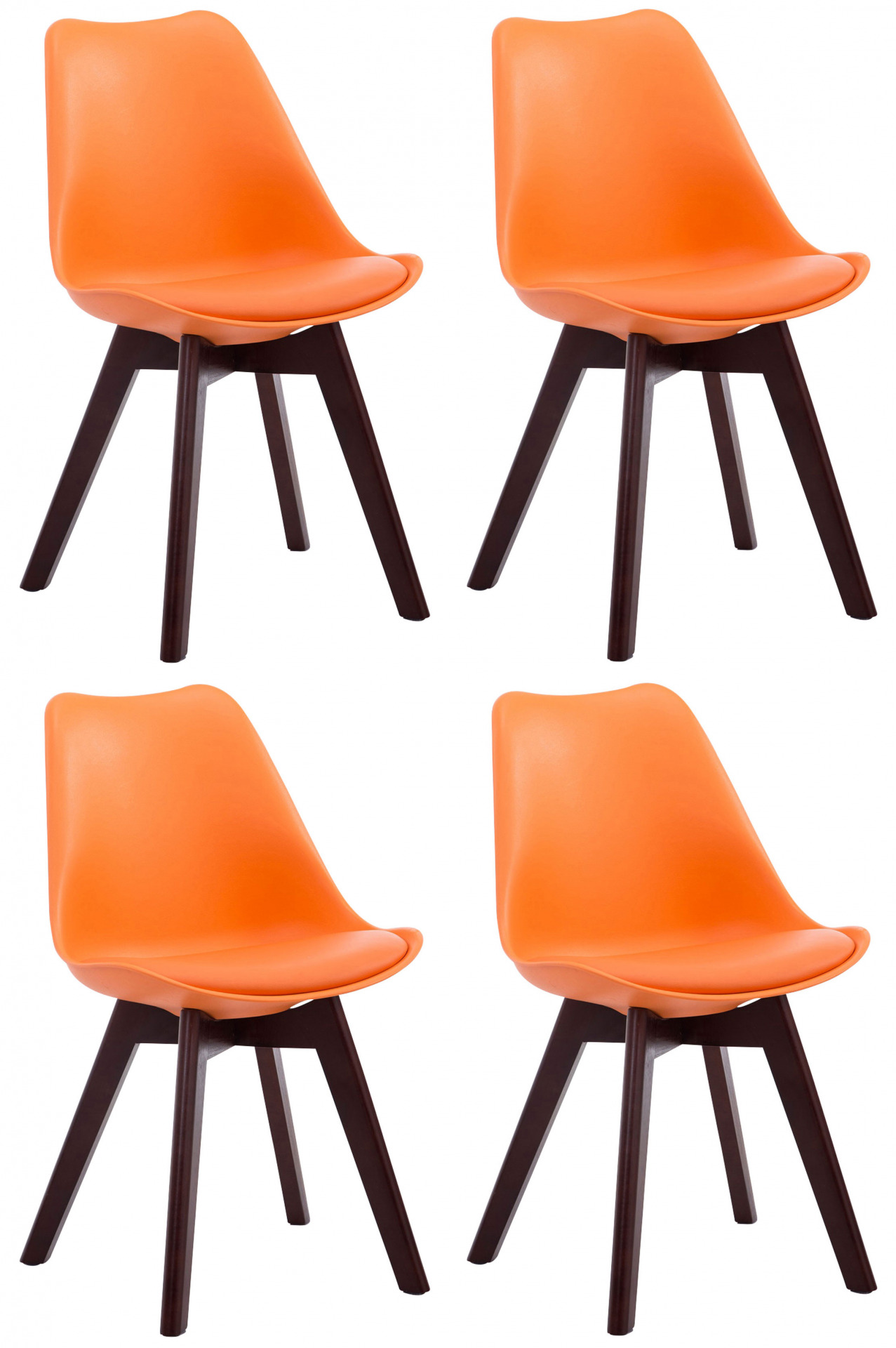 4er Set Besucherstühle Borneo V2 Walnuss Kunstleder, orange