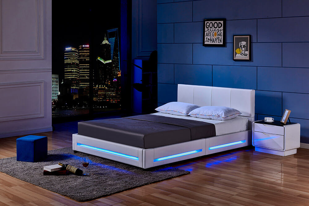 LED Bett ASTEROID mit Matratze - 160 x 200 cm Weiß