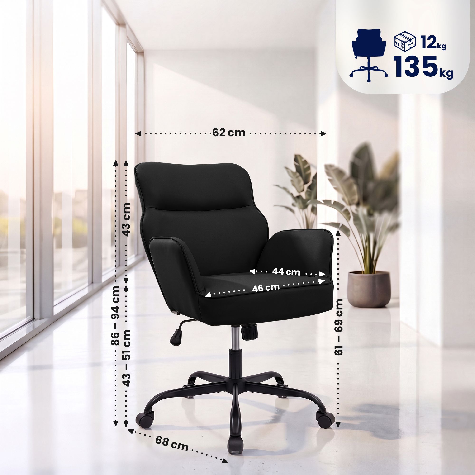 Bürostuhl Amado Kunstleder, schwarz