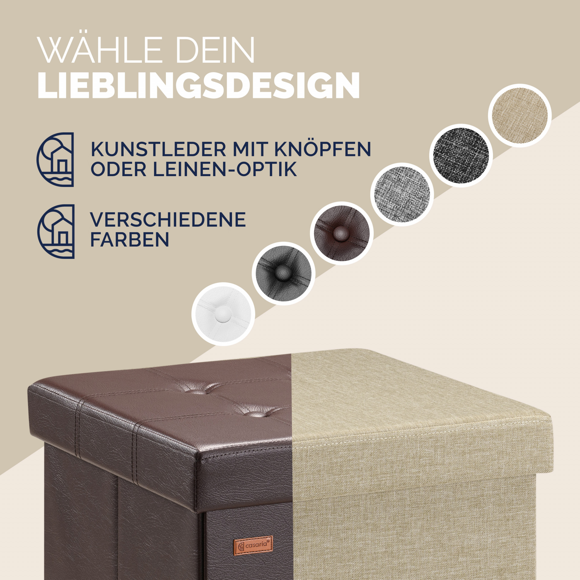 Sitzhocker Braun Kunstleder 38x38x38cm faltbar
