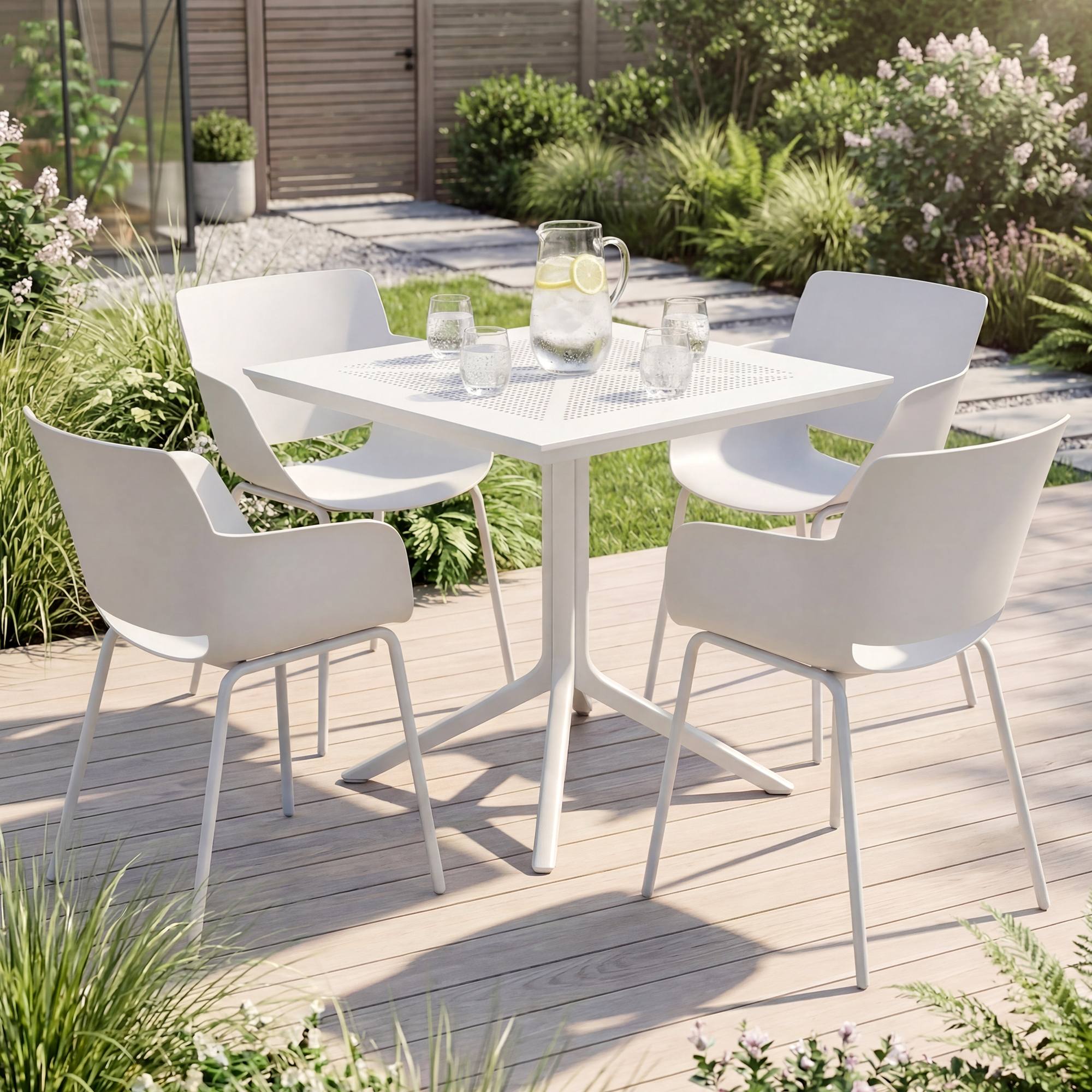 Gartenmöbel-Set Lirra mit 4 Stühlen, weiß
