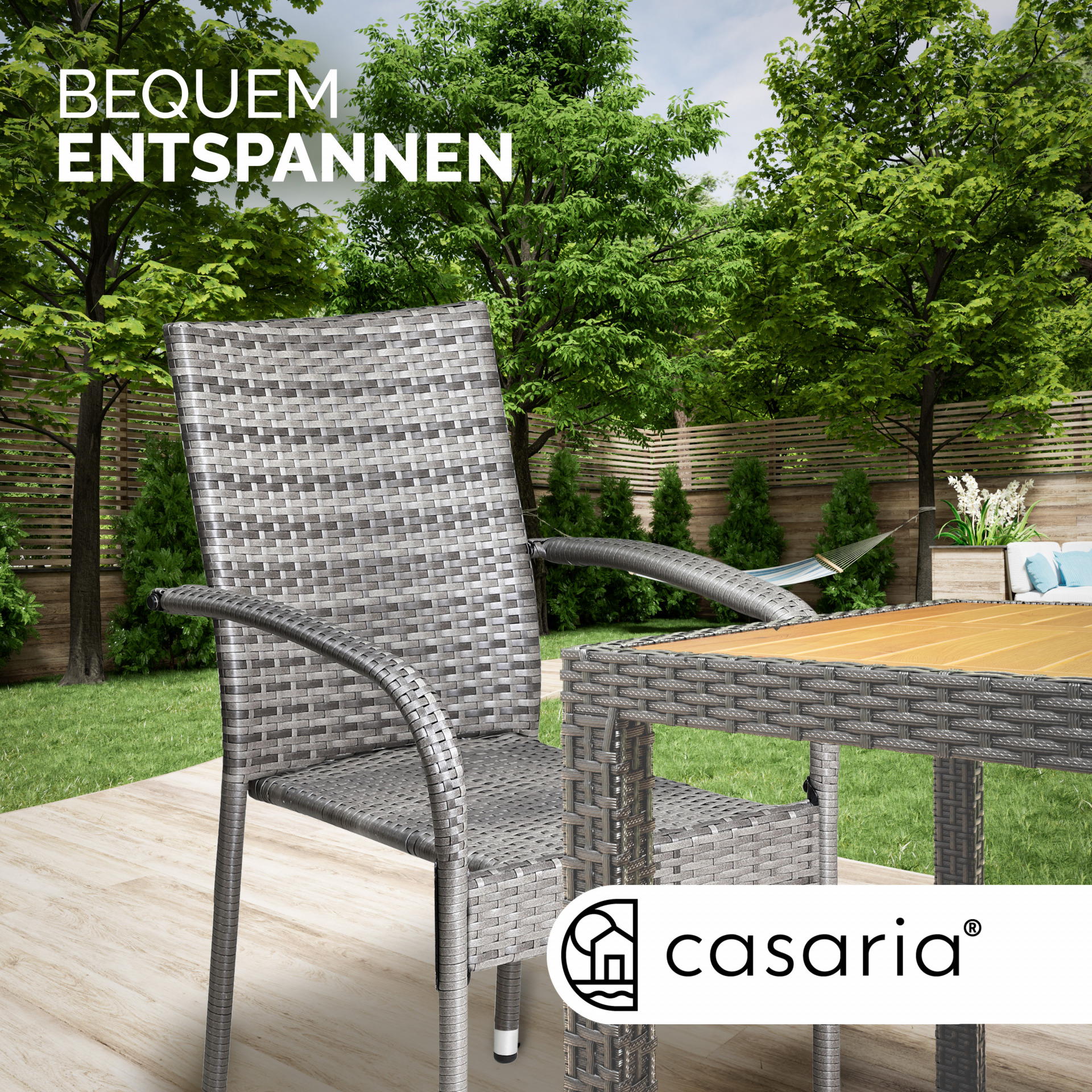 Polyrattan Stapelstuhl Comfort 4er-Set Grau