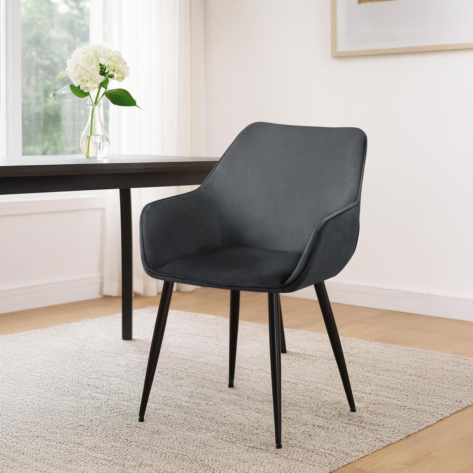 2er Set Esszimmerstuhl Vessa Samt, dunkelgrau