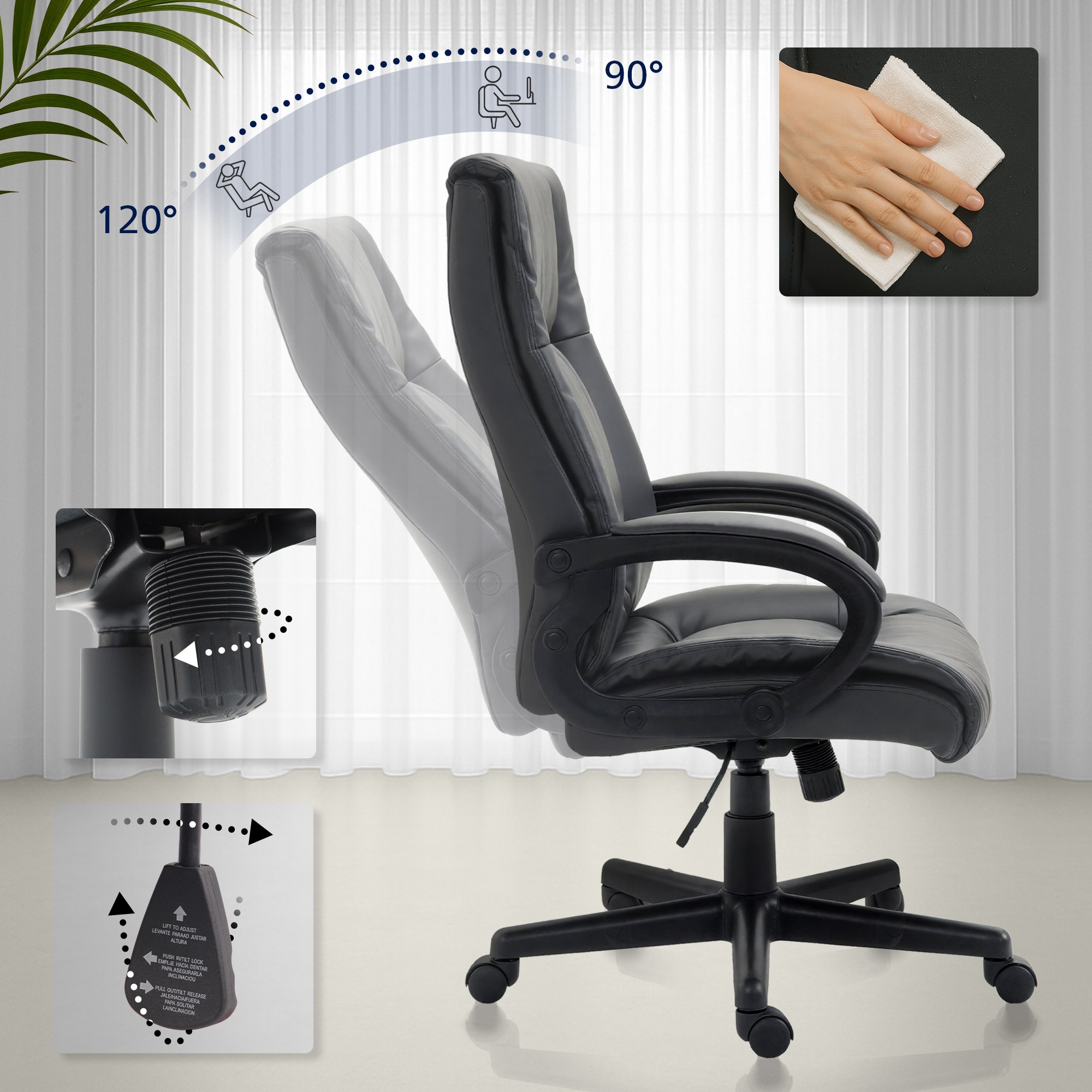 Bürostuhl XL Sparta Kunstleder, schwarz