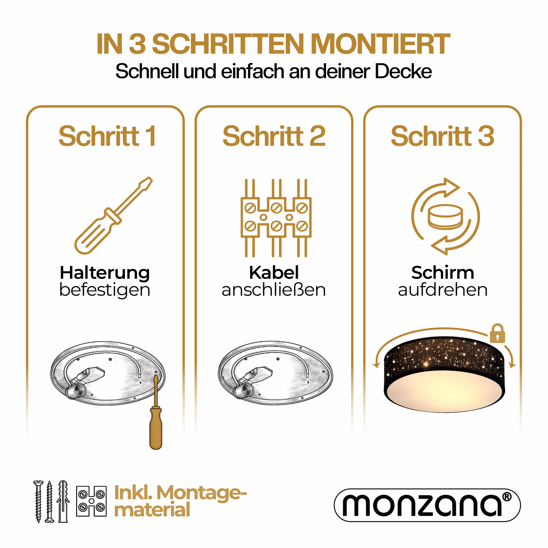 Deckenlampe Schwarz Stoff Ø30cm Sternenhimmel