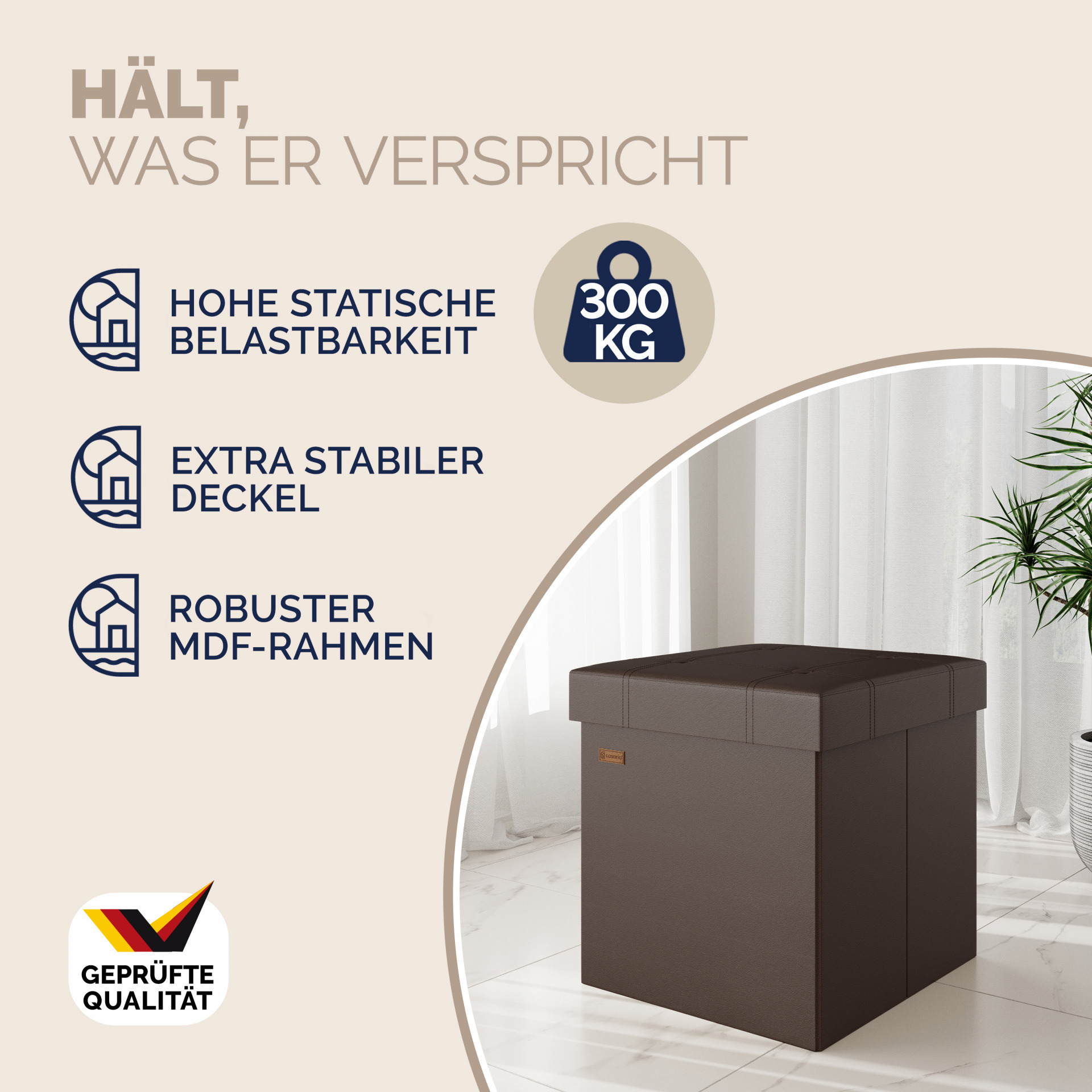 Sitzhocker Braun Kunstleder 38x38x38cm faltbar