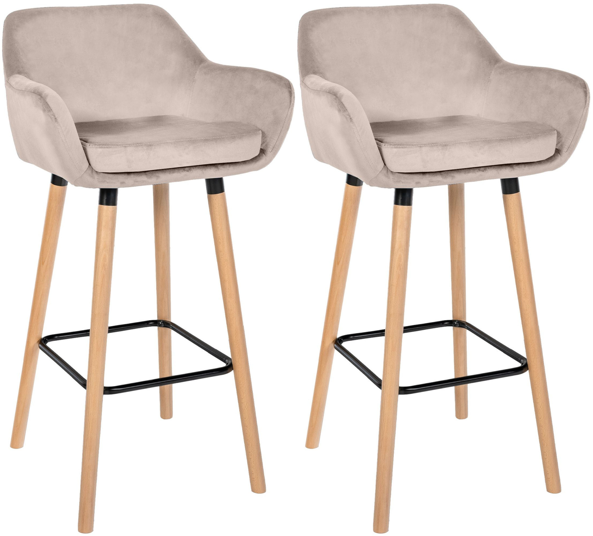 2er Set Barhocker Grant Samt, creme