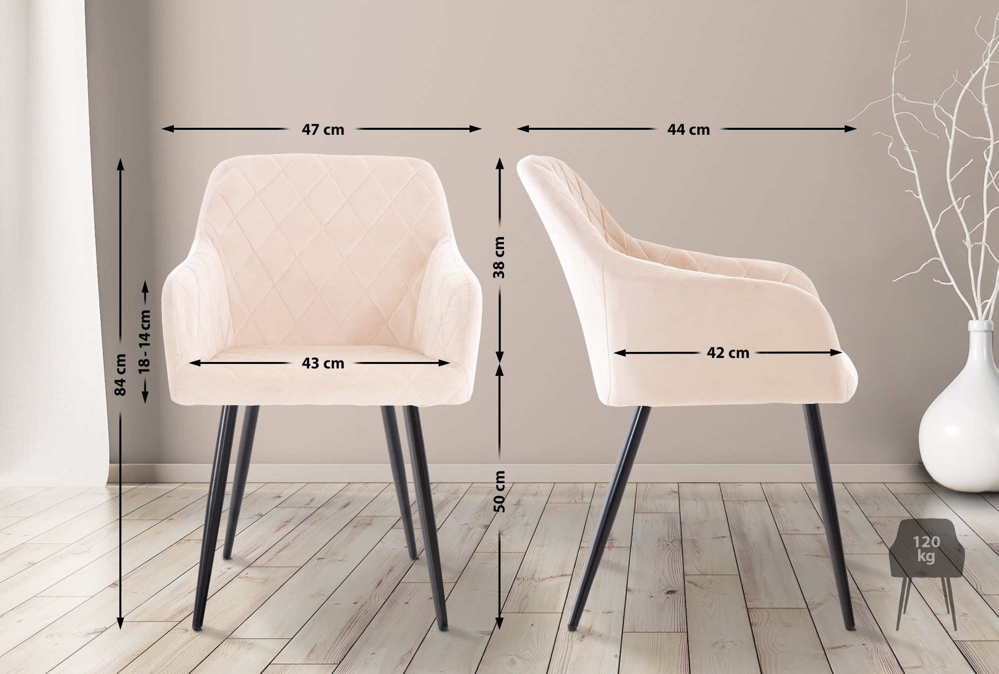 Esszimmerstuhl Shila Samt, beige