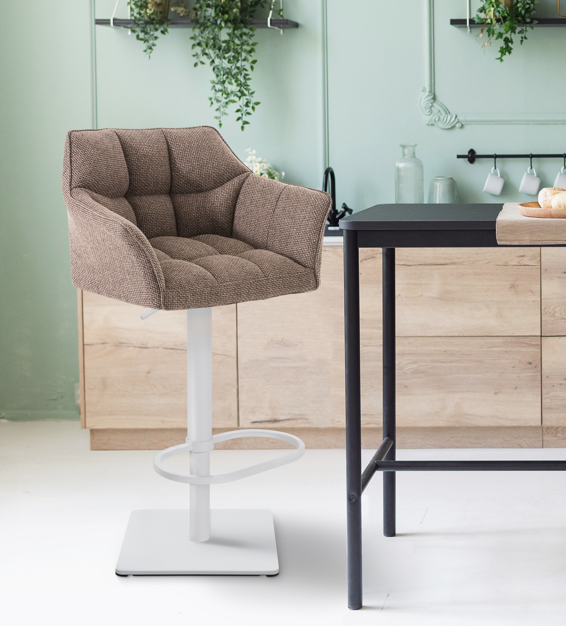 2er Set Barhocker Damaso Stoff weiß, terrabraun